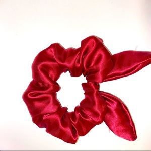 red satin scrunchie